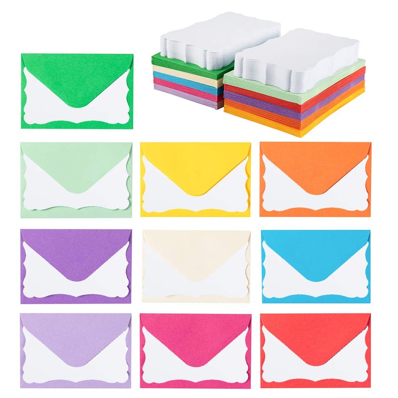 Toperd 100 Pack Mini Envelopes with White Blank Note Cards Small Self-Adhesive Envelopes Small Business Card Envelopes(4 x 2.7 Inches  10 Colors) (White) - Image 1